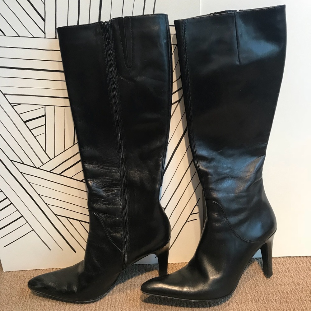 Via Spiga High Heel Black Zip Leather Boots